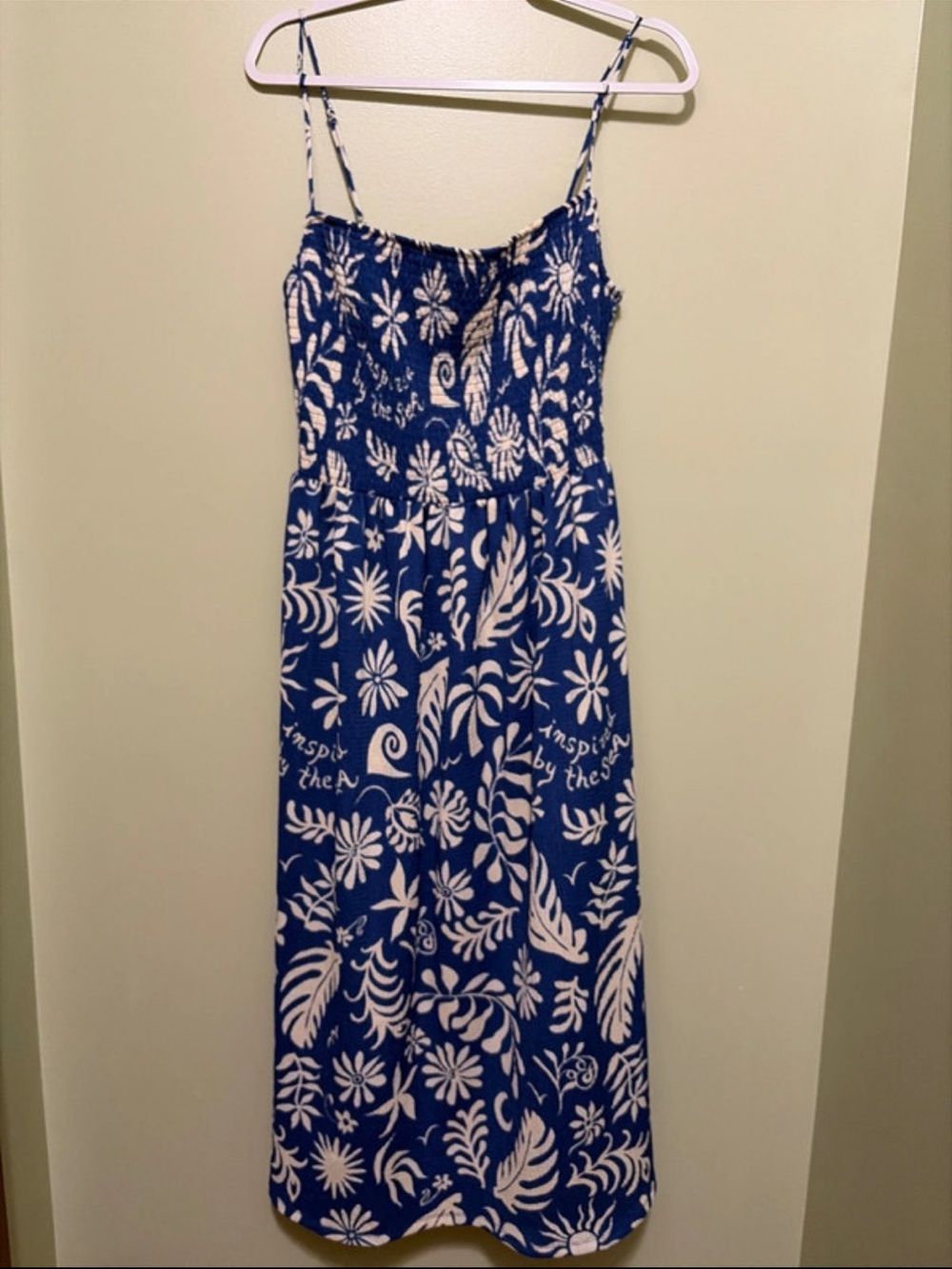 H&M Blue and White Floral Smocked Maxi Dress